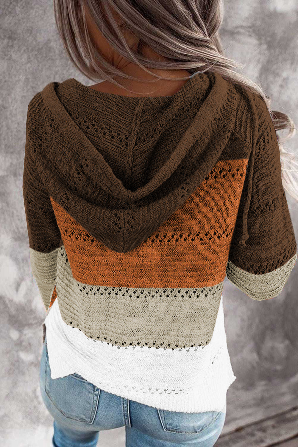 Full Size Color Block Knitted Hoodie B922C