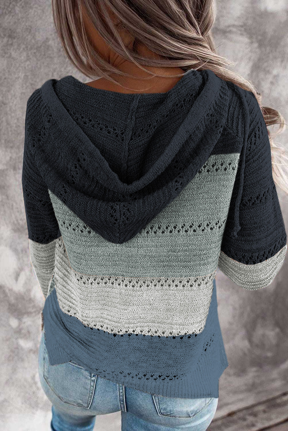 Full Size Color Block Knitted Hoodie B922C