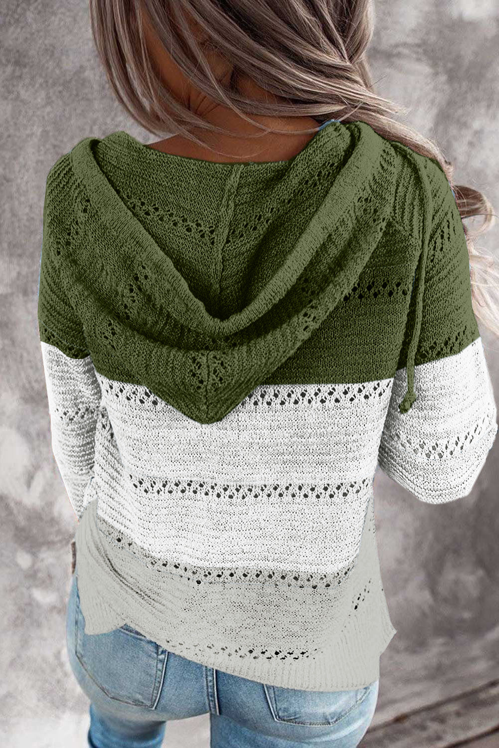 Full Size Color Block Knitted Hoodie B922C