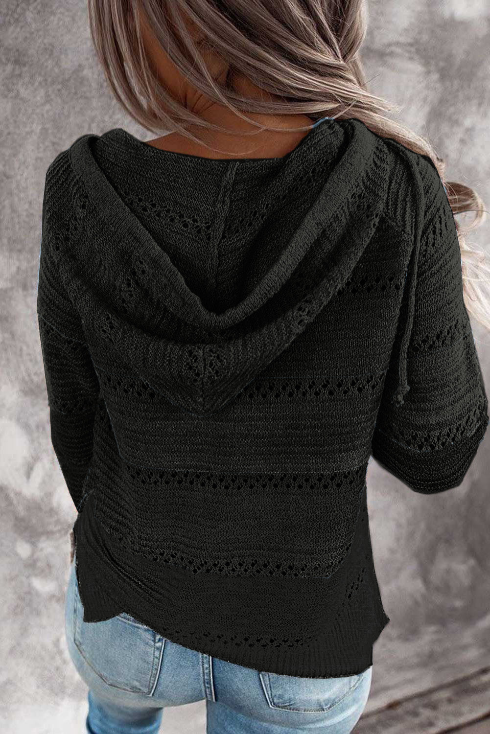Full Size Color Block Knitted Hoodie B922C