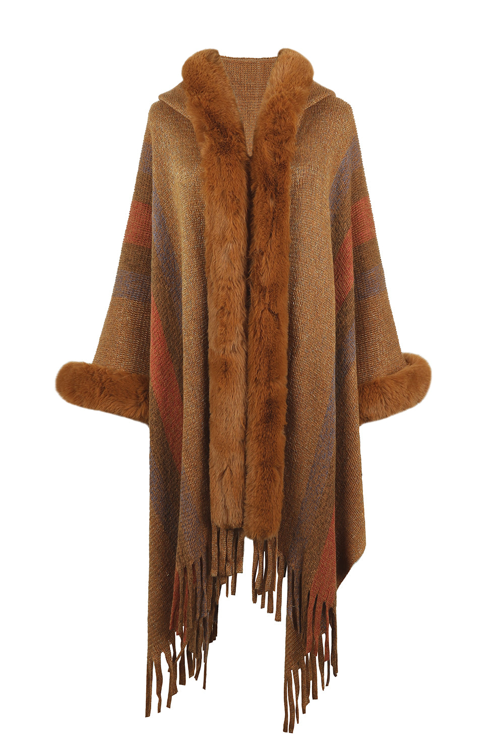 Color Block Fringe Detail Poncho B111C