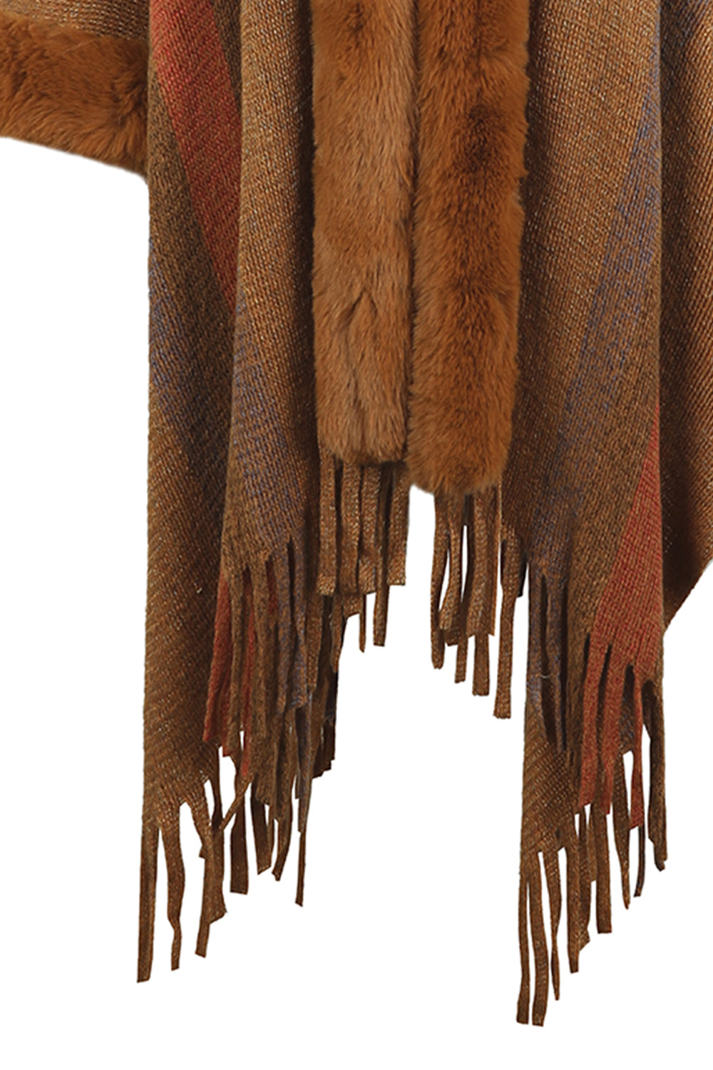 Color Block Fringe Detail Poncho B111C