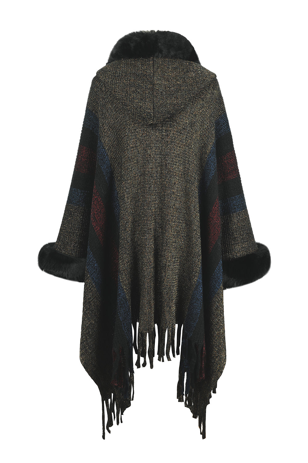 Color Block Fringe Detail Poncho B111C