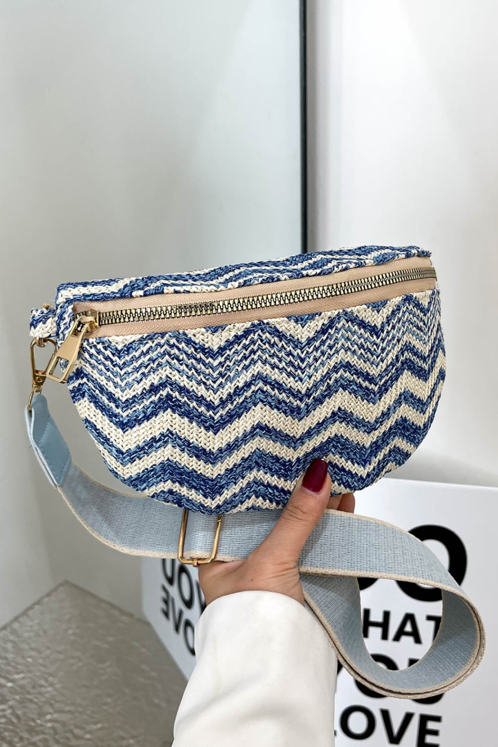 Chevron Straw Sling Bag