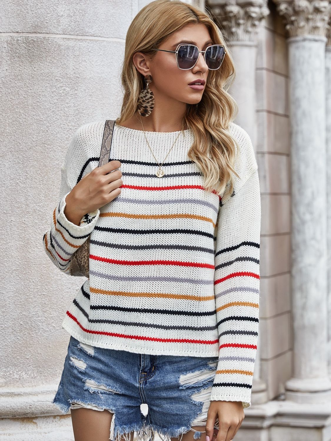 Striped Drop Shoulder Knit Top