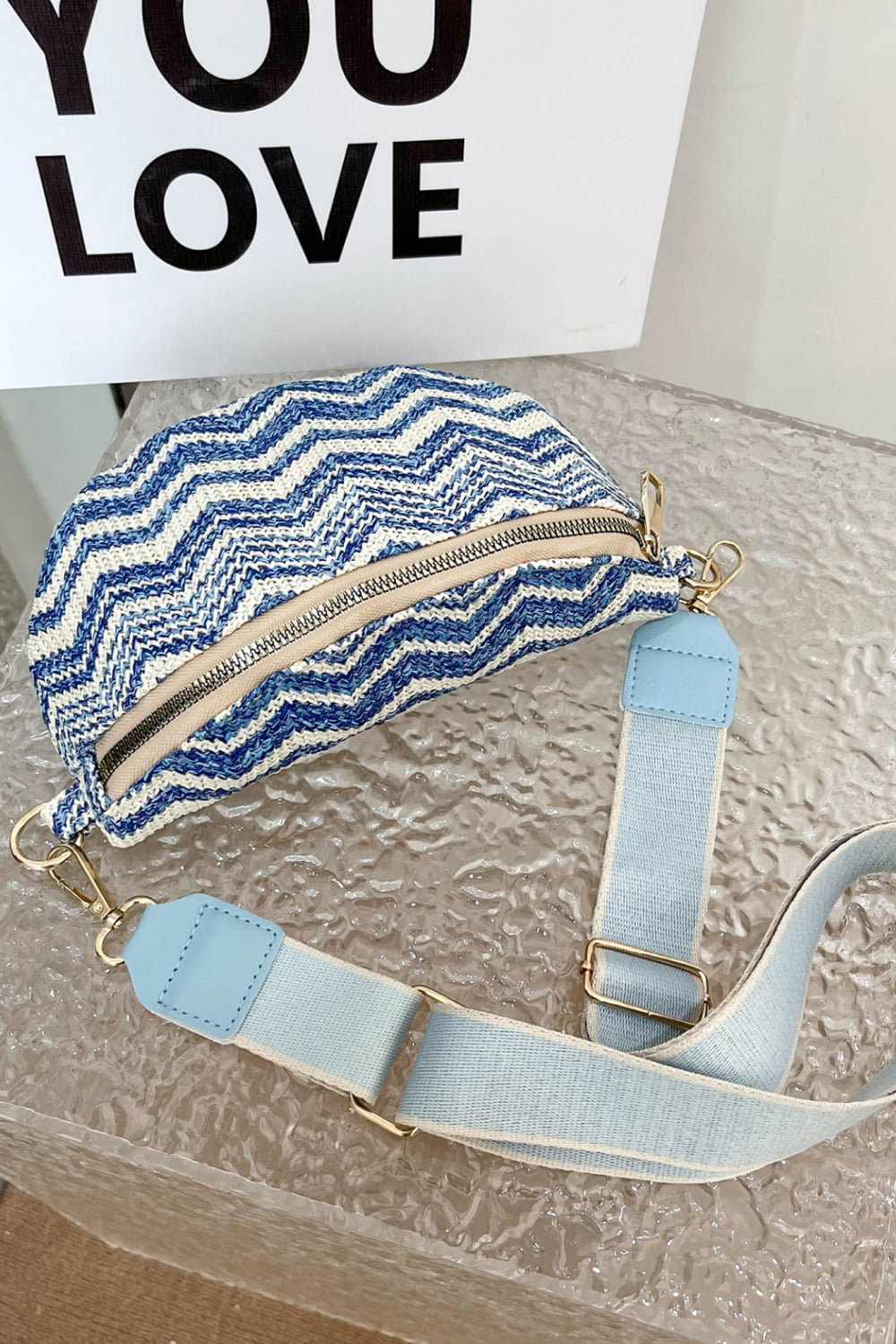 Chevron Straw Sling Bag