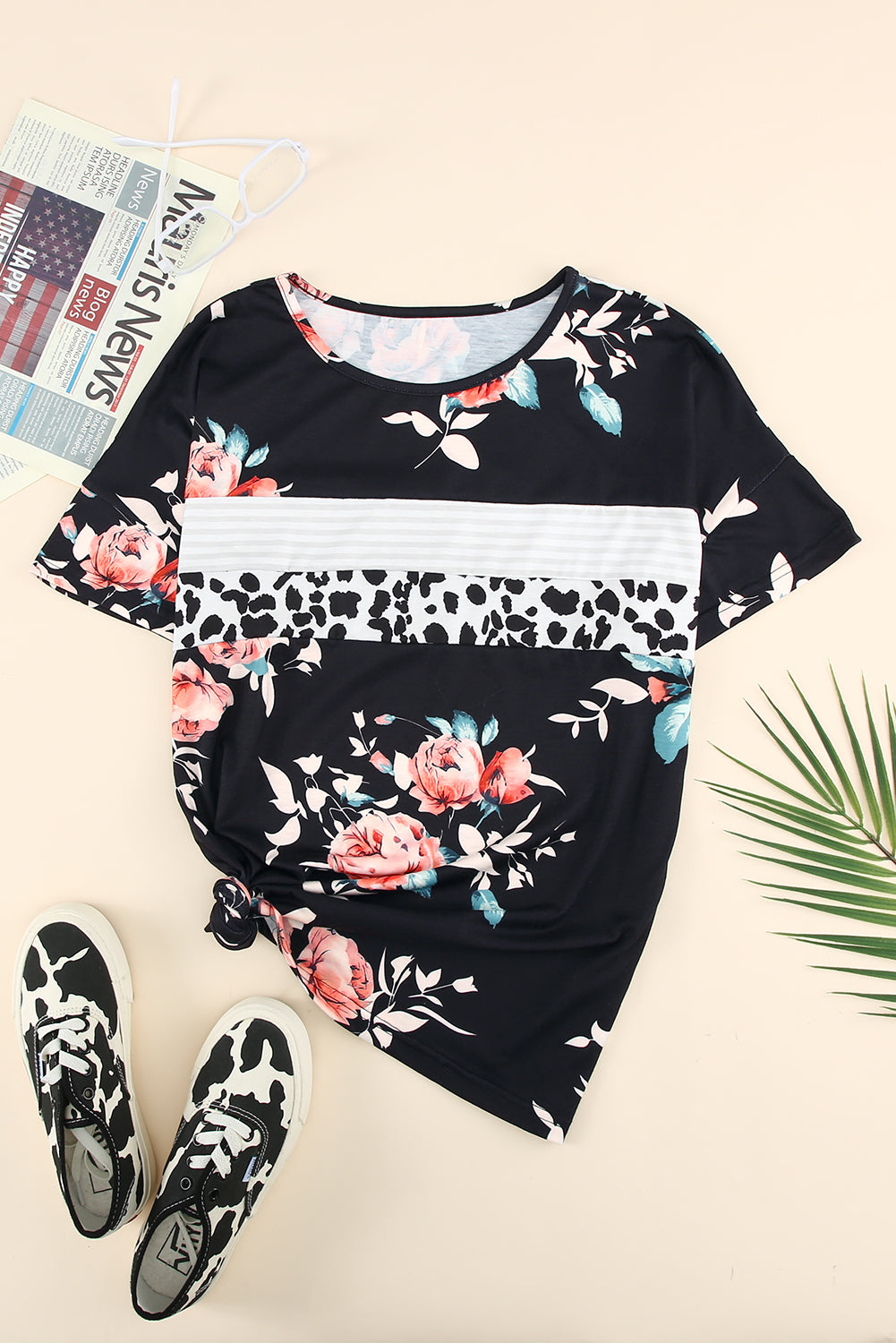 Floral Round Neck Short Sleeve Tee B117