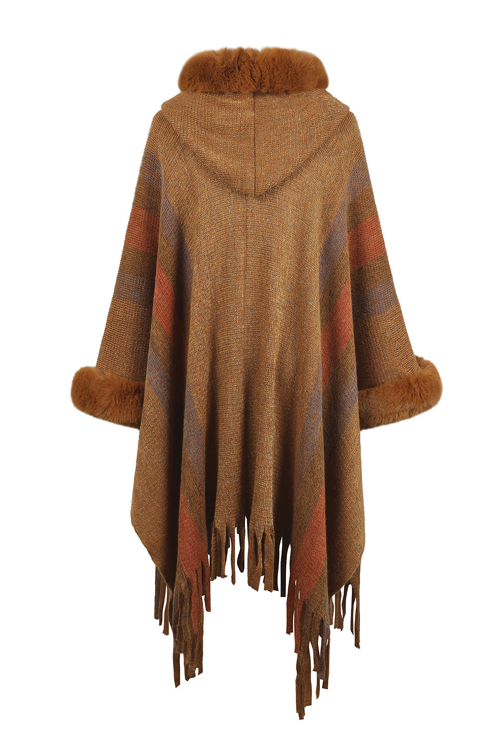 Color Block Fringe Detail Poncho B111C