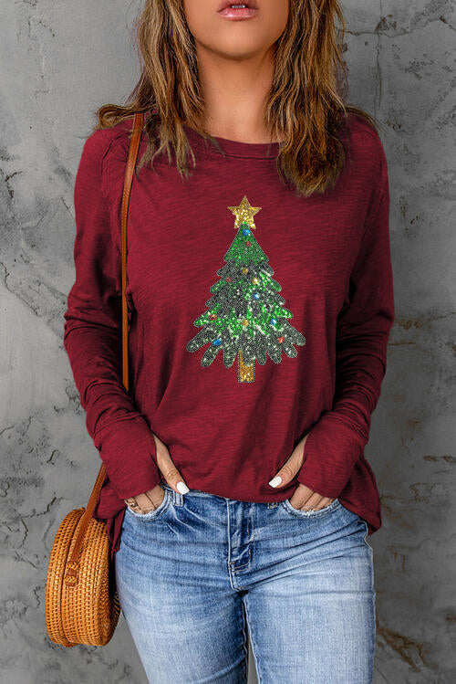 Sequin Christmas Tree Long Sleeve T-Shirt