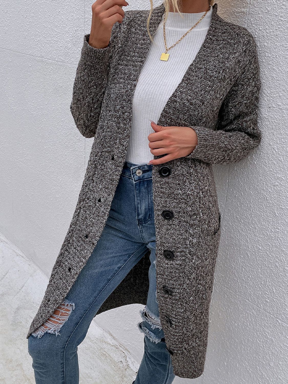 Button Down Longline Cardigan with Pockets