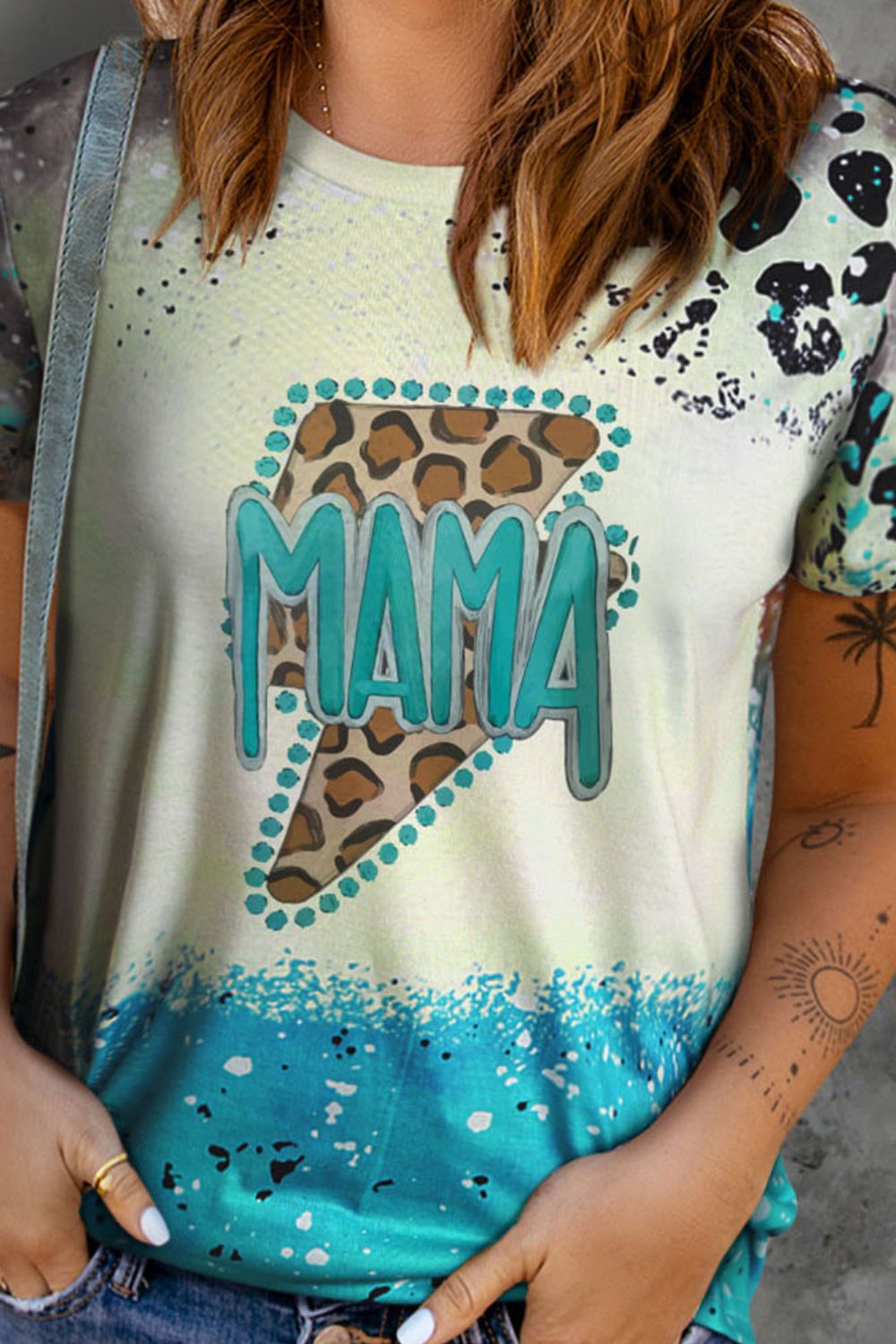 MAMA Lightning Graphic Leopard Round Neck Tee B105