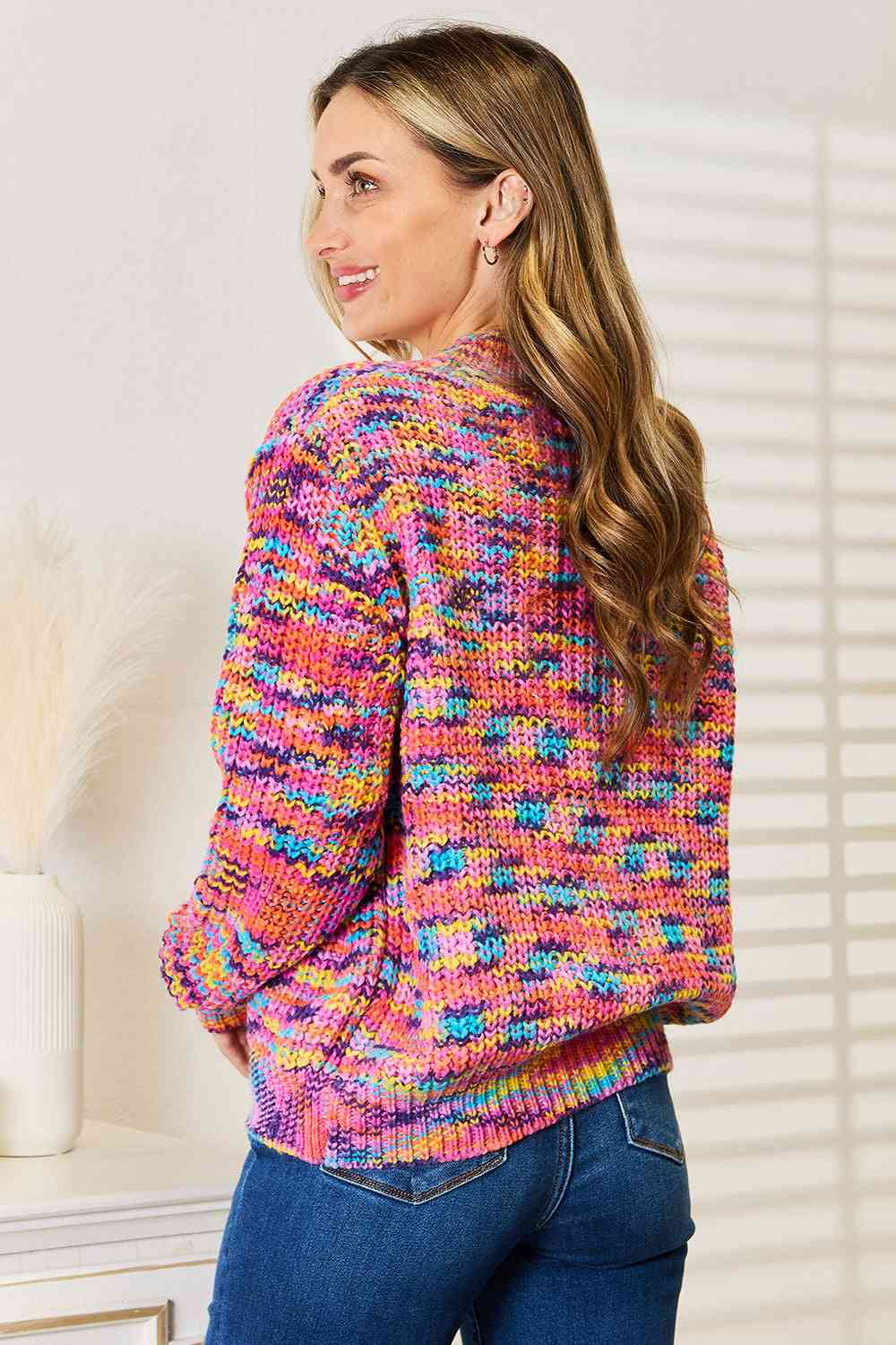 Woven Right V-Neck Long Sleeve Cardigan B111