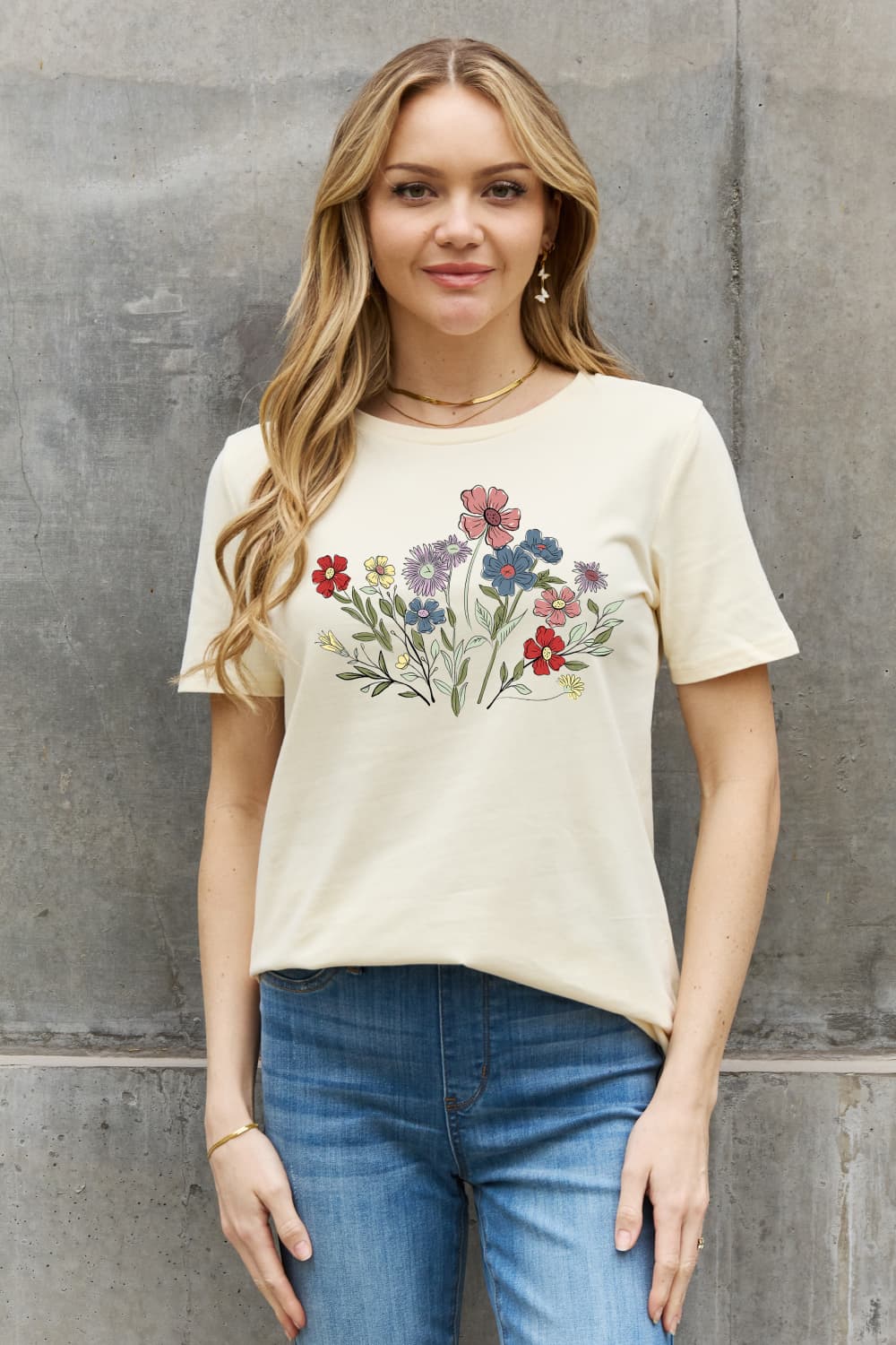 Simply Love Flower Graphic Cotton Tee