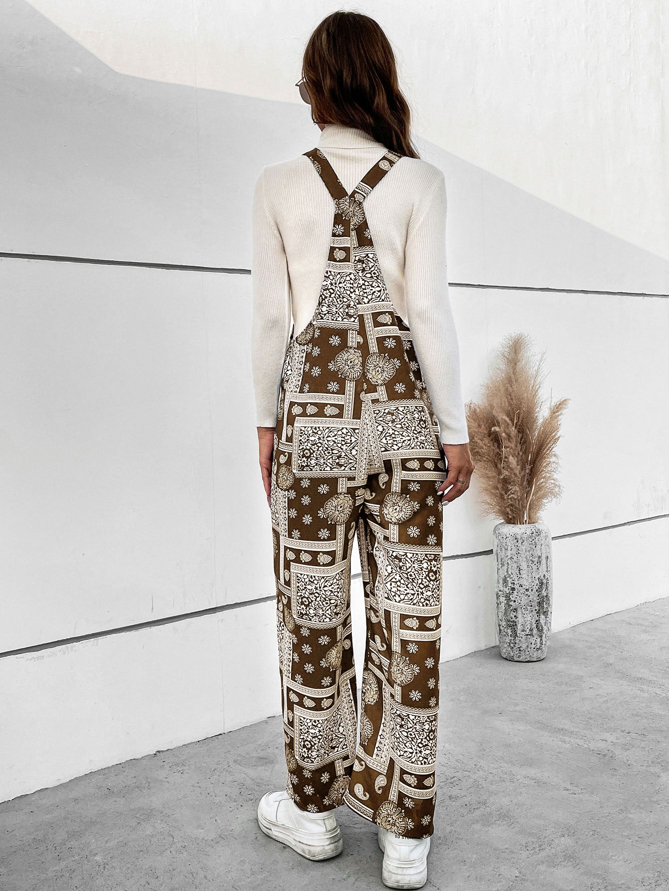 Printed Straight Leg Jumpsuit with Pockets