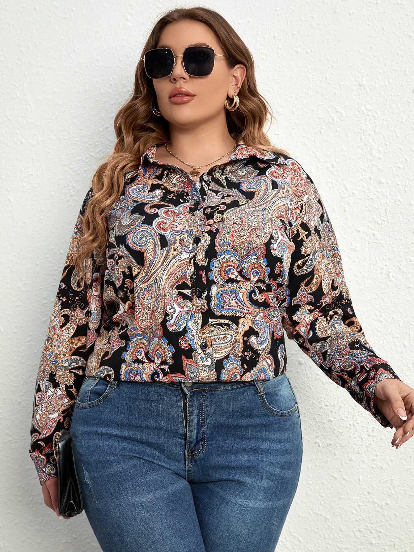 Plus Size Printed Long Sleeve Shirt