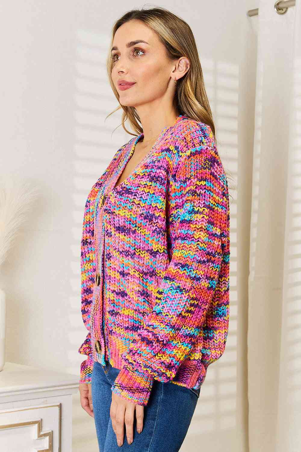 Woven Right V-Neck Long Sleeve Cardigan B111