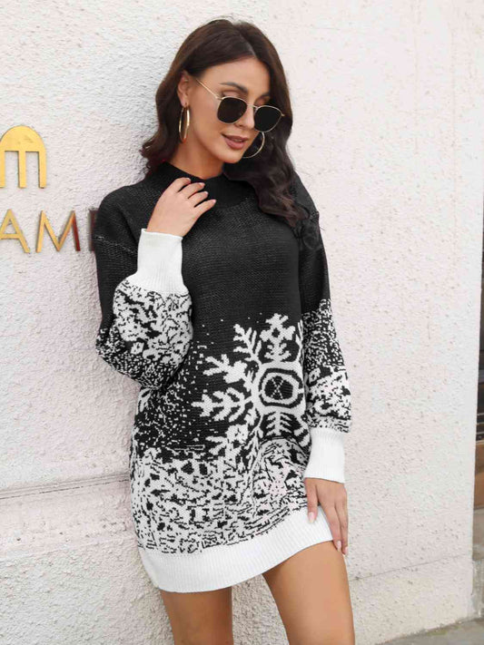 Snowflake Pattern Sweater Dress B1107