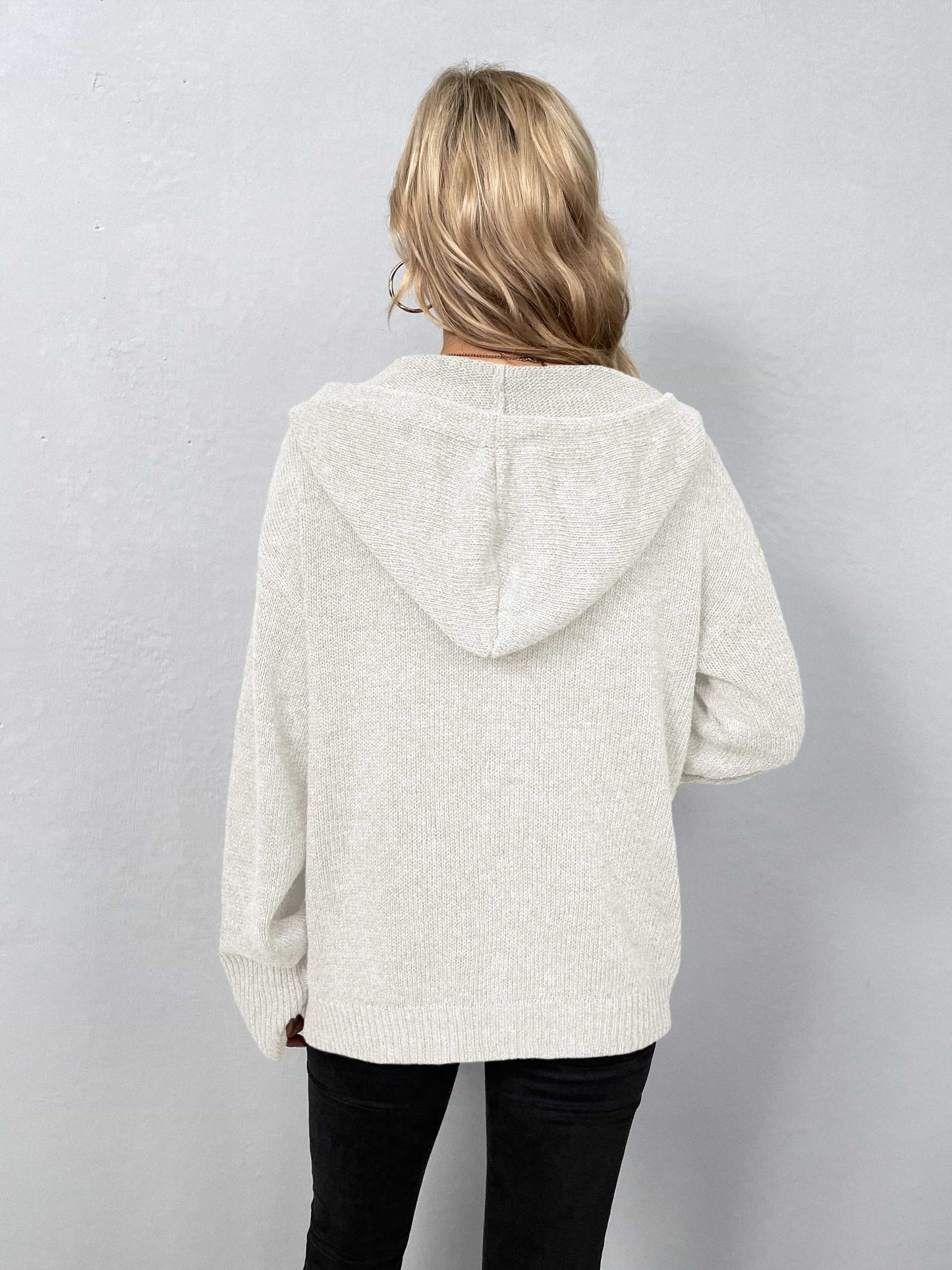 Button-Down Long Sleeve Hooded Sweater B922