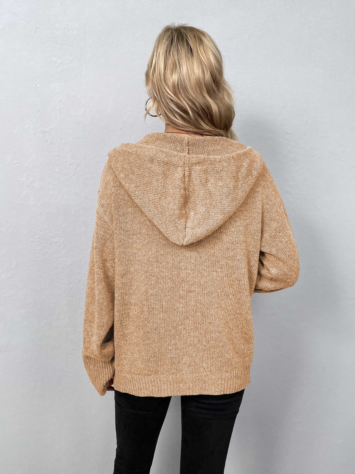 Button-Down Long Sleeve Hooded Sweater B922