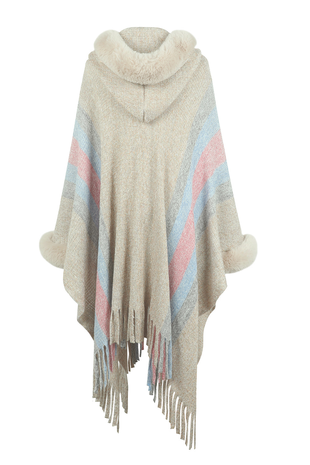 Color Block Fringe Detail Poncho B111C