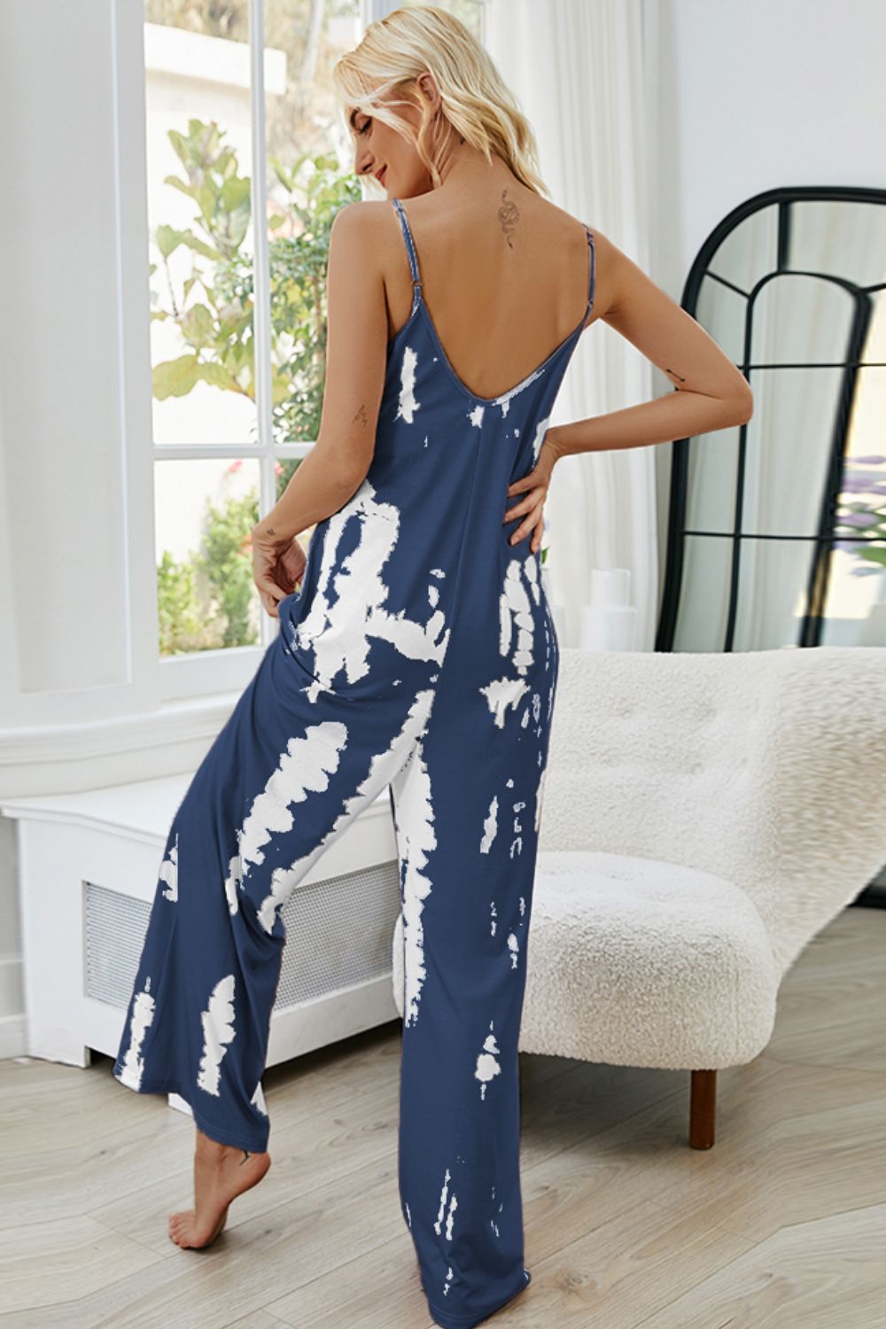 Tie-Dye Spaghetti Strap Jumpsuit with Pockets B101