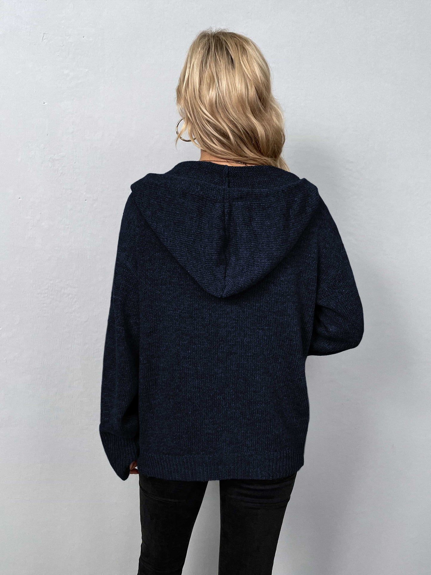 Button-Down Long Sleeve Hooded Sweater B922