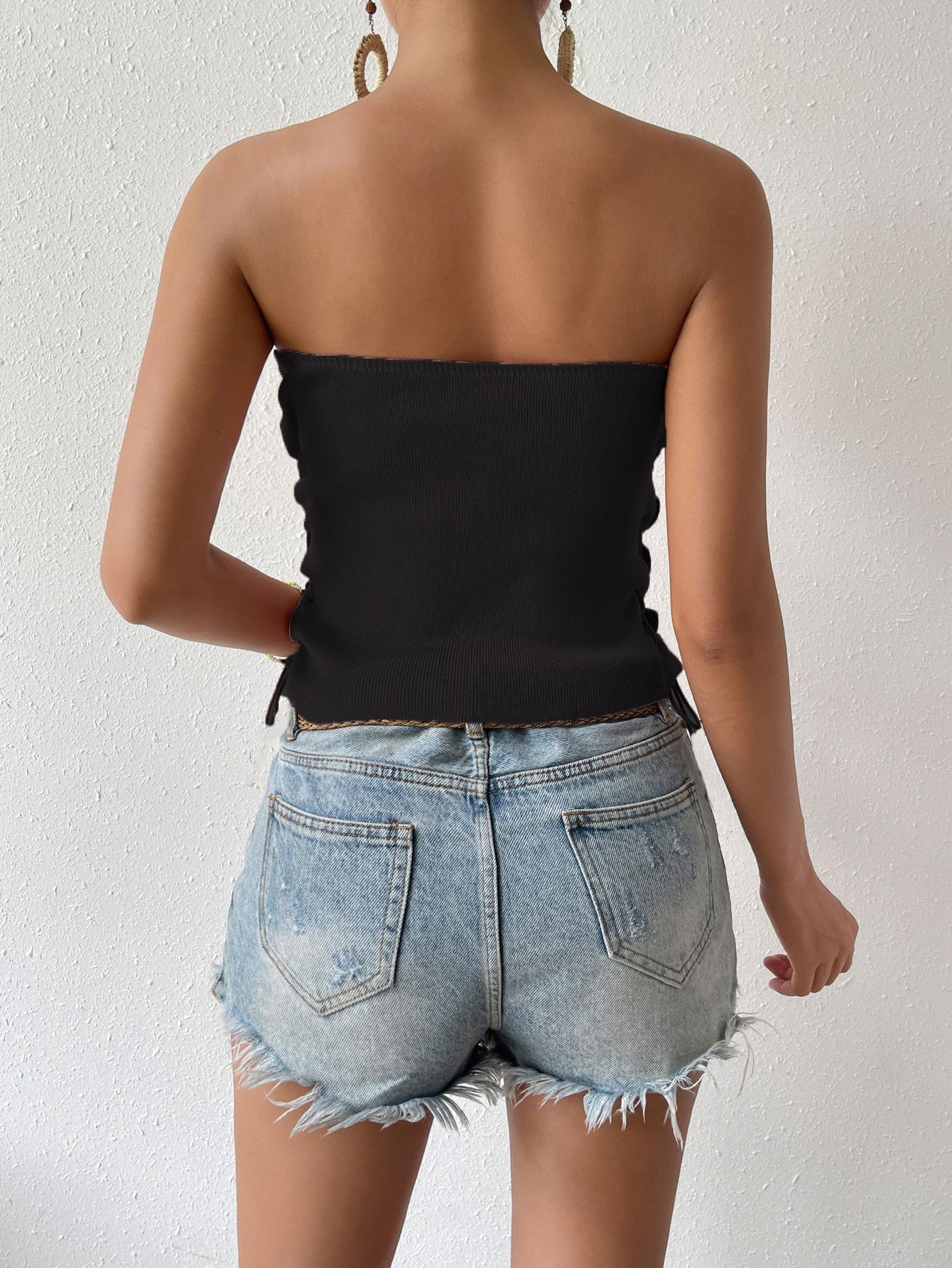 Seam Detail Lace-Up Tube Top