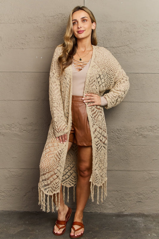 HEYSON Boho Chic Full Size Western Knit Fringe Cardigan B8146