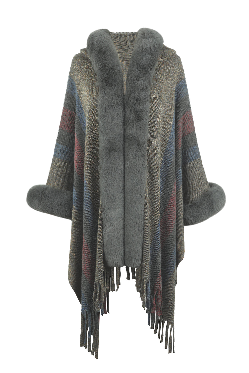 Color Block Fringe Detail Poncho B111C