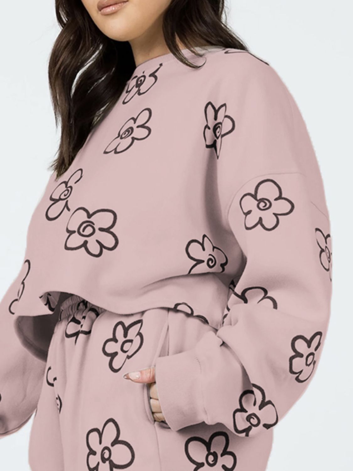 Floral Dropped Shoulder Sweatshirt and Shorts Set