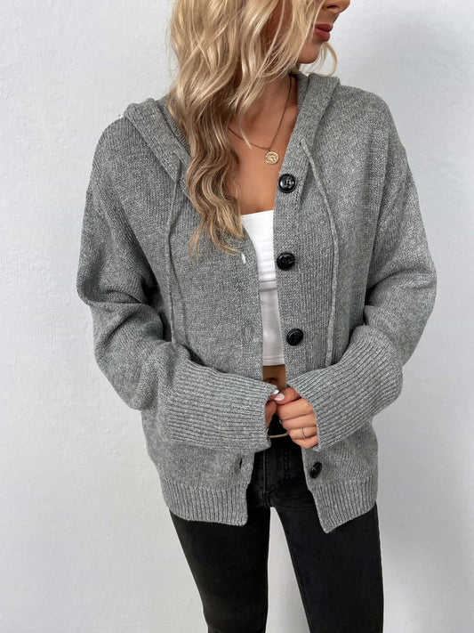 Button-Down Long Sleeve Hooded Sweater B922