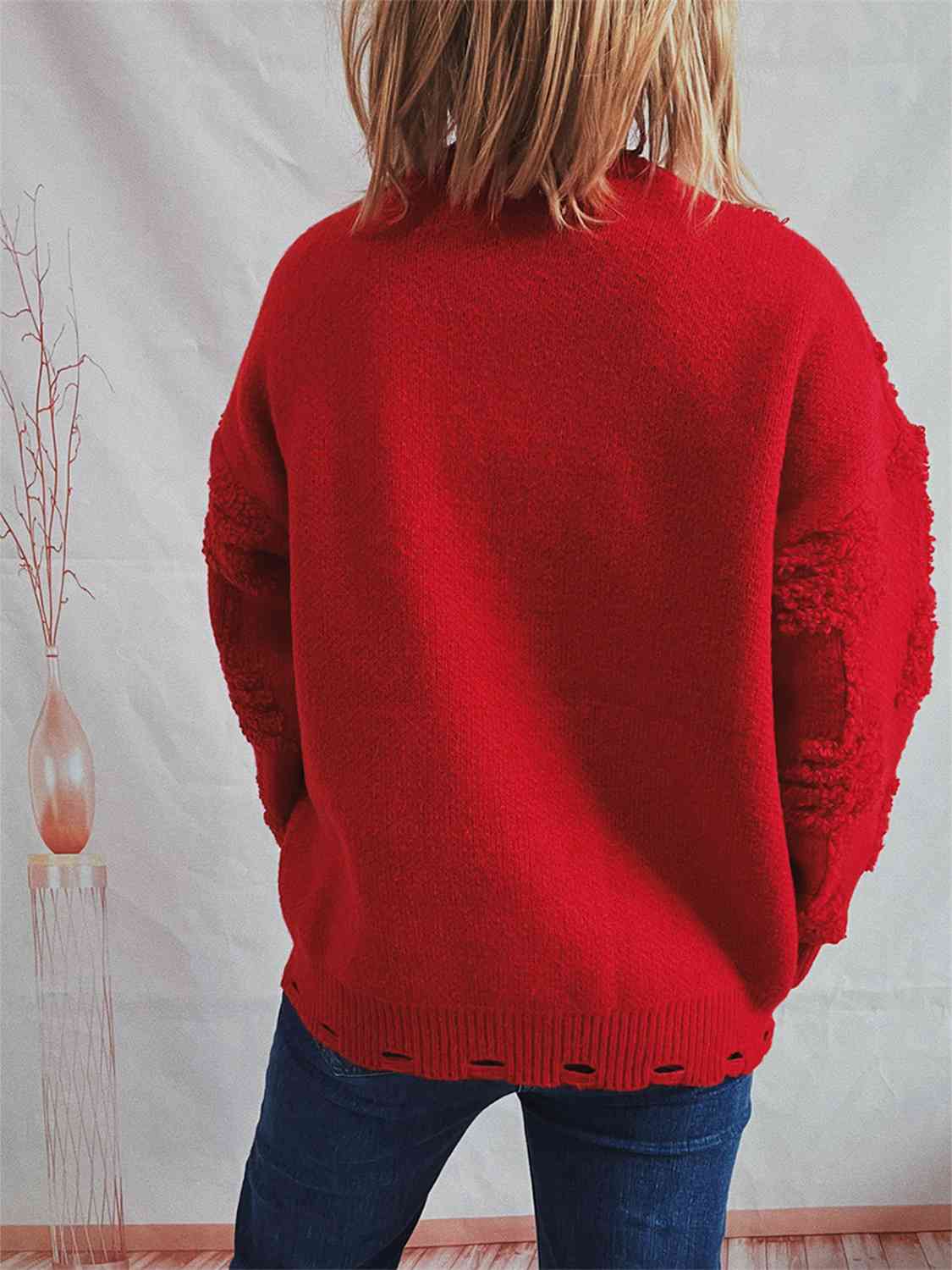 Pearl Detail Round Neck Long Sleeve Sweater 1107B