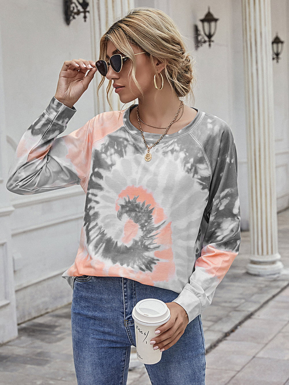 Printed Round Neck Raglan Sleeve Tee