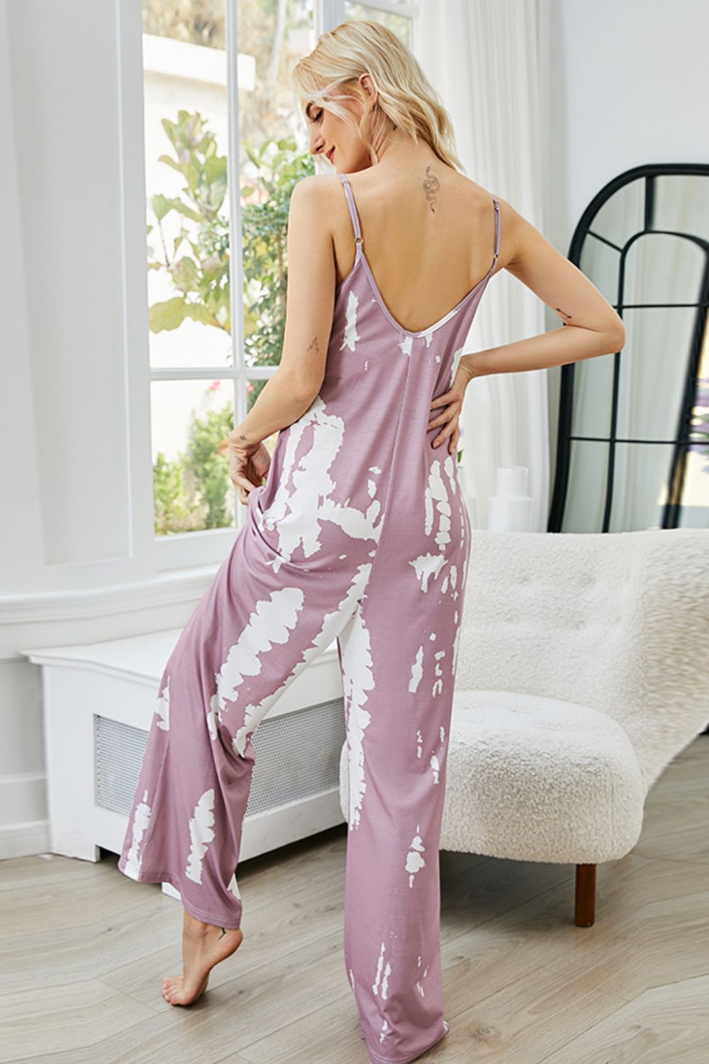 Tie-Dye Spaghetti Strap Jumpsuit with Pockets B101