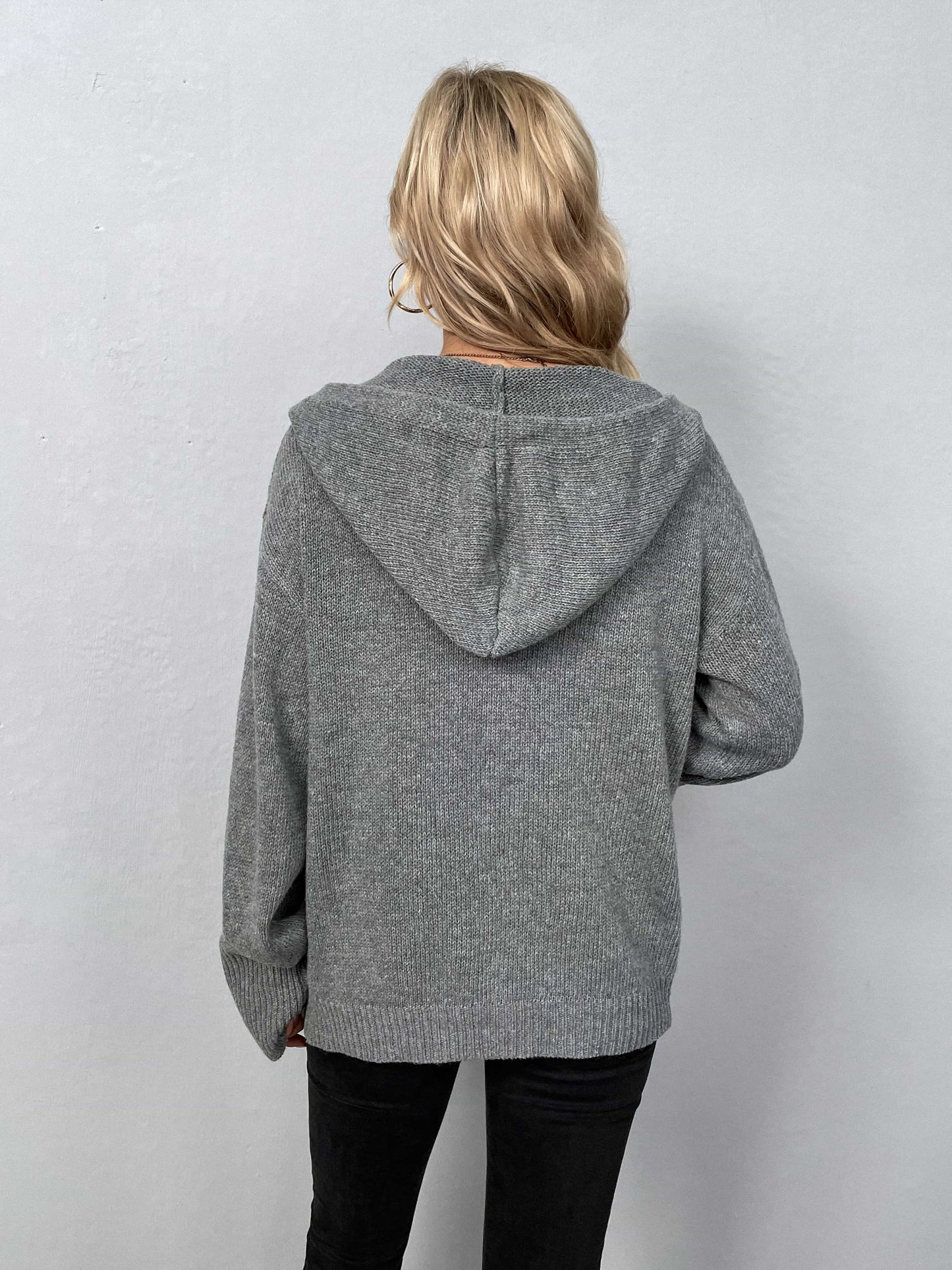 Button-Down Long Sleeve Hooded Sweater B922